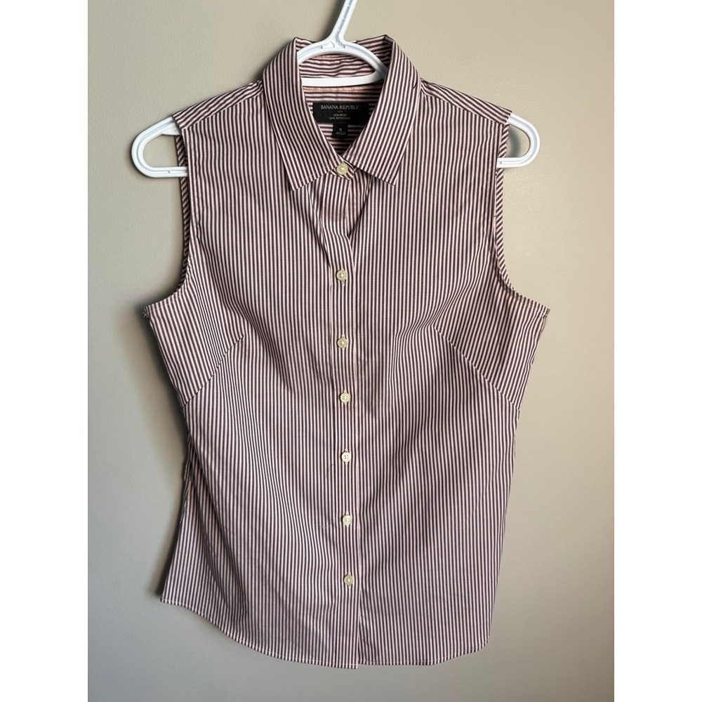Banana Republic Factory Sleeveless Striped Button Up Top 8 Office Career Preppy